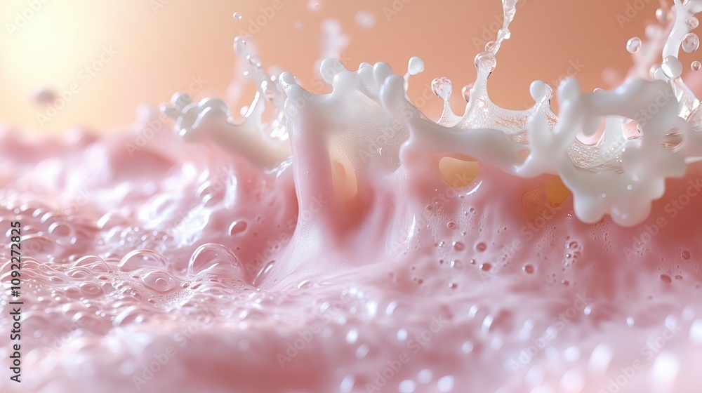 Close-up of blackhead-removing cleansing foam, dissolved dirt particles, water molecules deeply cleanse pores, radiant and smooth skin. Close-up of blackhead-removing cleansing foam, dissolved dirt particles, water molecules deeply cleanse pores, radiant and smooth skin.