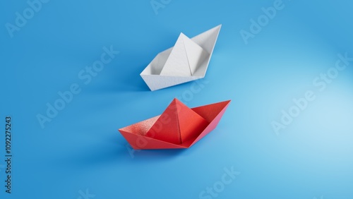Free Download Different business concept.new ideas. paper art style. creative idea.Red and white paper boat. Leadership concept.3D rendering on blue background. - GFXLoad