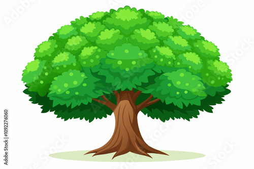 A large green chestnut tree grows in isolation 