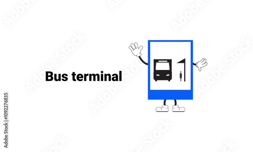 Bus terminal sign graphic vector illustration with cartoon characters. Graphic design is suitable for children's education, story books, or traffic safety materials. vector illustration