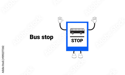 Bus stop sign graphic vector illustration with cartoon characters. Graphic design is suitable for children's education, story books, or traffic safety materials. vector illustration