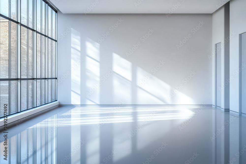 Fototapeta premium Modern interior space with large windows and natural light during daytime hours