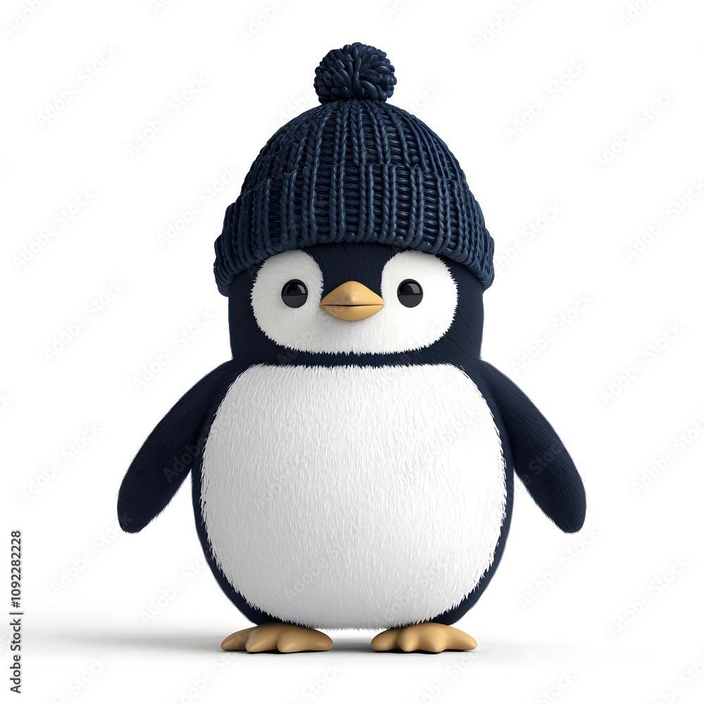 Fototapeta premium Cute Penguin Wearing Knitted Hat