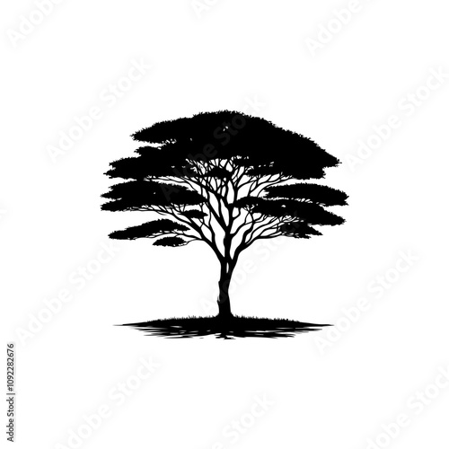 Detailed Acacia Tree Silhouette