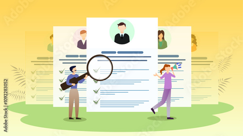 Hiring and recruitment of new employee, HR company hiring new employees by choosing Curriculum Vitae, Hiring employee