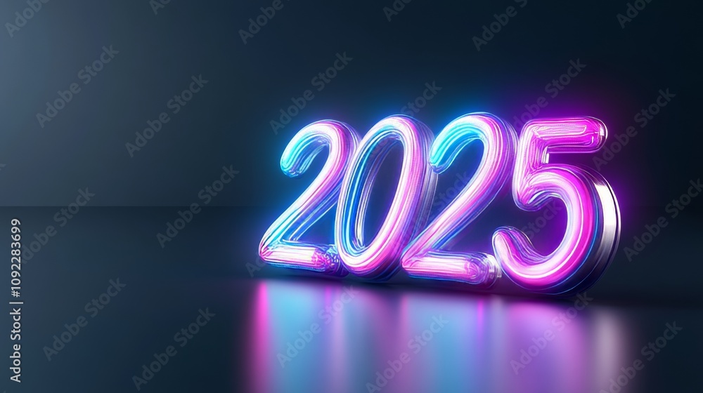 Vibrant Neon Lights Signifying the Year 2025 with Bright Colors and Glossy Finish Against a Dark Background for Creative Use in Design and Marketing Vibrant Neon Lights Signifying the Year 2025 with Bright Colors and Glossy Finish Against a Dark Background for Creative Use in Design and Marketing