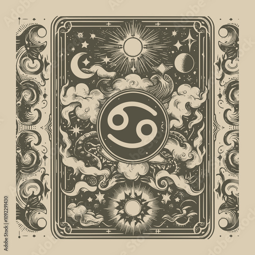 celestial cancer ouija card tattoo design