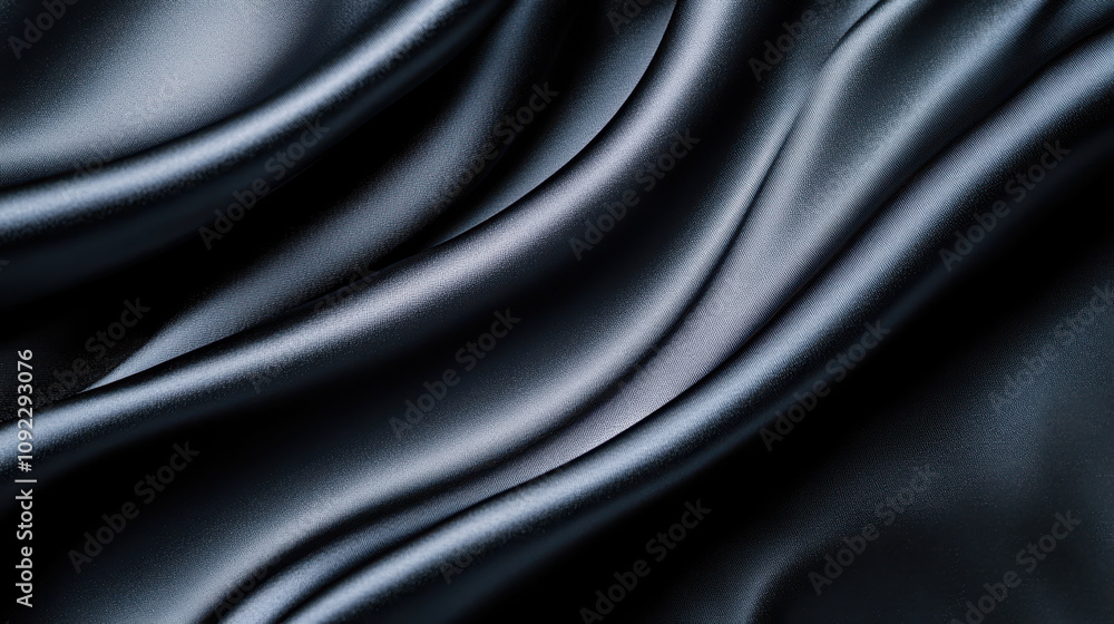 Fototapeta premium Elegant black satin fabric with smooth, flowing texture and rich shine, perfect for creating luxurious backgrounds and designs.