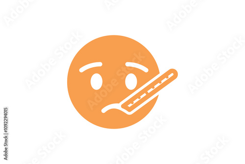 Emoji face with thermometer. Emoticon vector icon, flat design isolated on transparent background.