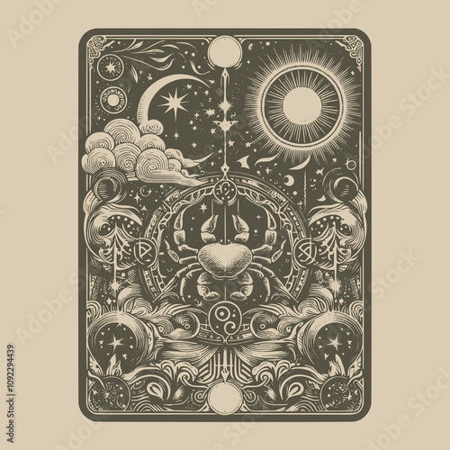 cancer zodiak tattoo with celestial details