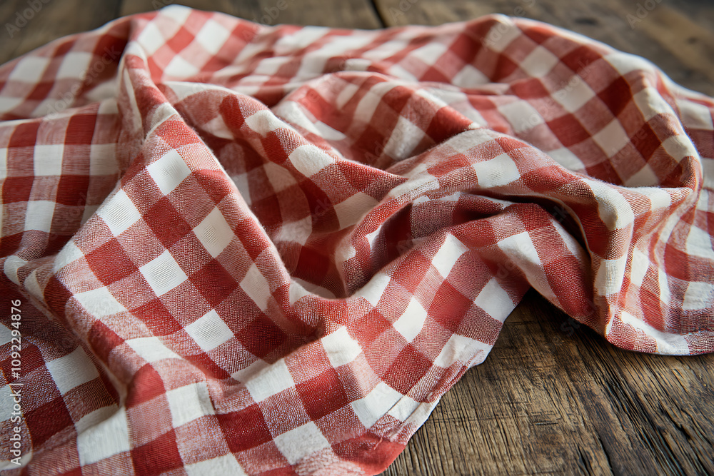 Fototapeta premium Red and White Checkered Fabric Texture: Rustic Gingham Pattern Close-up