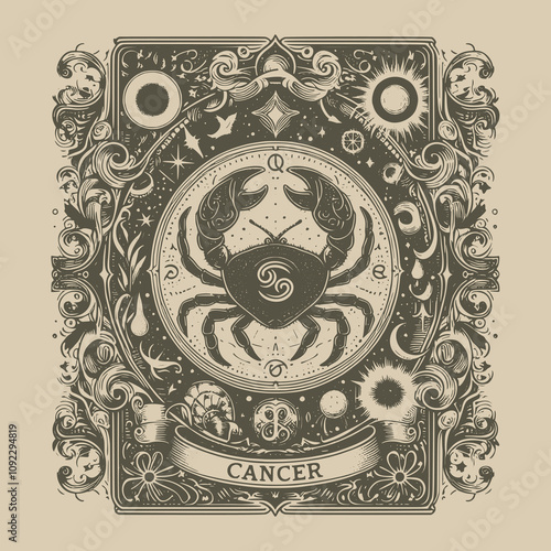 mystical cancer zodiak card tattoo artwork