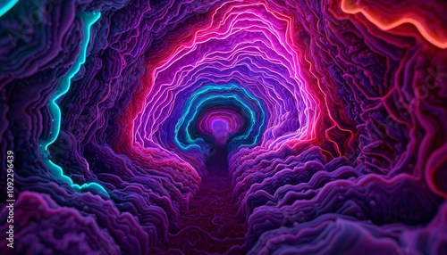 Vibrant abstract image showcasing a mesmerizing tunnel of color with dynamic flowing lines and depth.