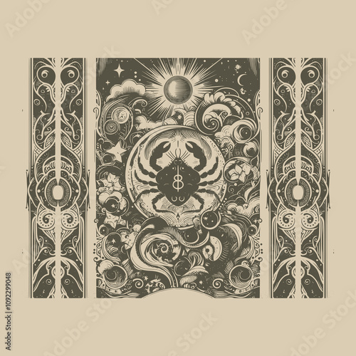 cancer ouija tarot playing card in gothic style