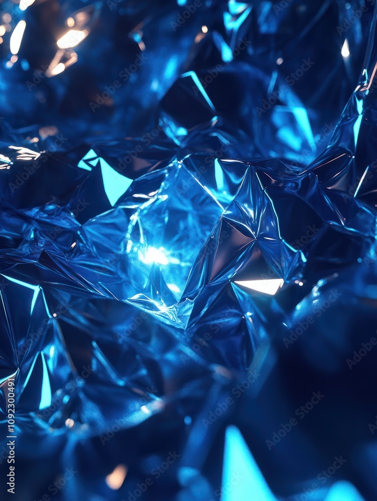 Creative glowing blue polygonal background. Science and technology concept. 3D Rendering