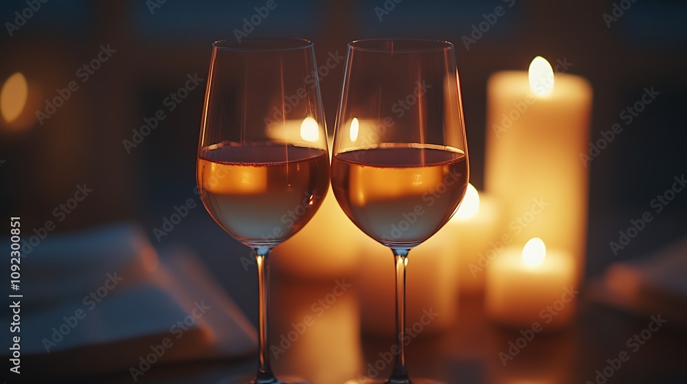 Close-up of two wine glasses in a toast, illuminated by candlelight, the soft glow creating reflections and shadows, romantic ambiance, smooth bokeh background, high detail, warm lighting, Close-up of two wine glasses in a toast, illuminated by candlelight, the soft glow creating reflections and shadows, romantic ambiance, smooth bokeh background, high detail, warm lighting,