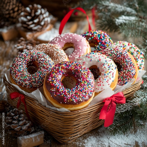 New Year's gifts, sweets, chocolate, donuts.