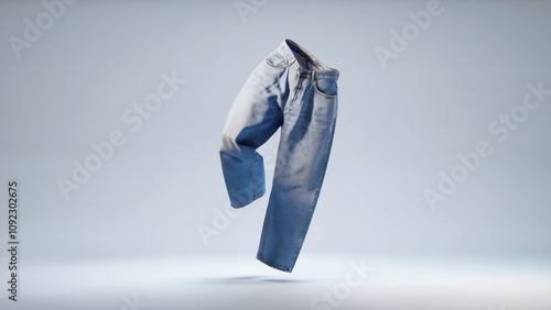 3D of blue jeans floating in mid-air against a white background