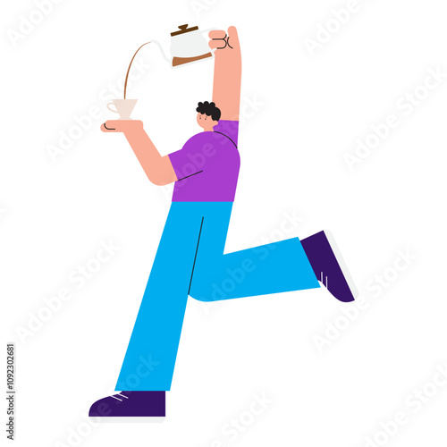 Cafe Modern Character Illustration Man Standing Pouring Coffee