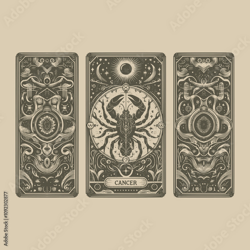 gothic cancer zodiak tarot card tattoo