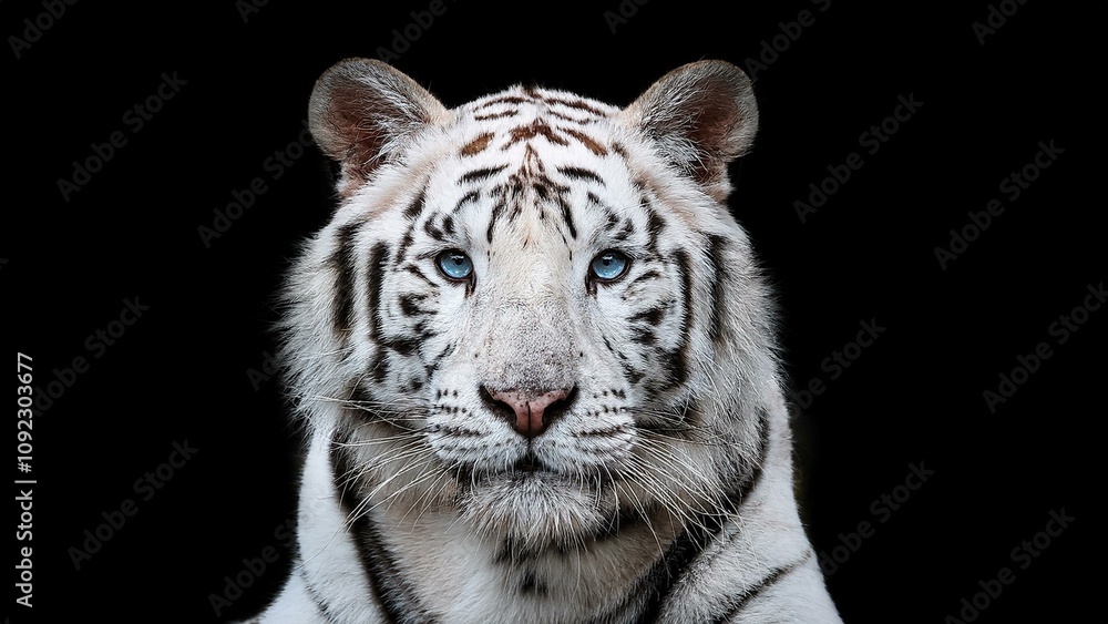 Fototapeta premium Close-up headshot of a white Sumatran tiger with intense gaze 