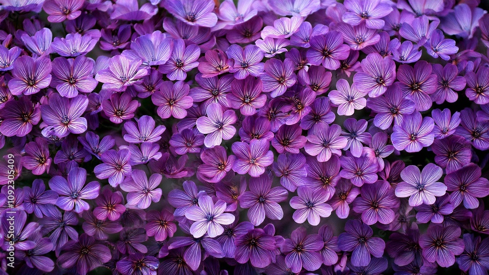 Obraz premium Top view of vibrant purple flowers in full bloom on green foliage 