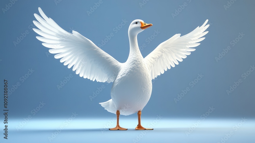 Fototapeta premium White goose with wings spread.