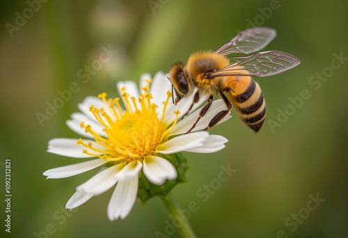 A Bee Pollinating Flowers Illustrates the contribution and purpo photo