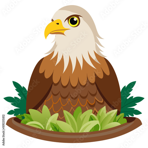 Eagle Nest Cartoon: A majestic eagle, perched in a leafy nest, with a fierce gaze and vibrant plumage.  Perfect for nature, wildlife, and wildlife conservation themes.