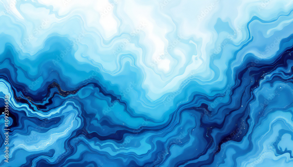 Fototapeta premium A mesmerizing abstract of flowing liquid in shades of blue, like watercolor painting with a sense of depth and movement, evokes the fluidity of water and the beauty of natural formations.