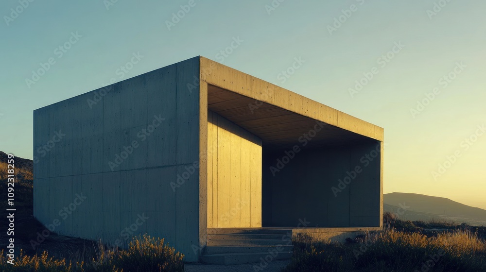 Fototapeta premium Minimalist Concrete Shelter at Sunset