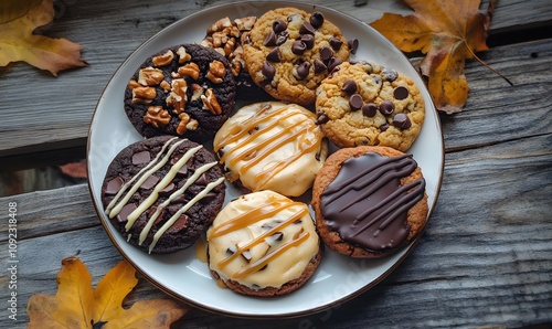 A plate of various chocolate cheese cookie variations, Generative AI photo