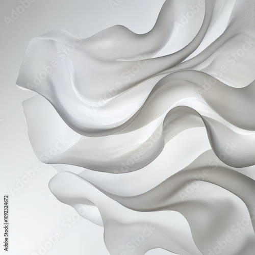 A cascade of delicate white fabric flowing like liquid under a soft natural light source photo