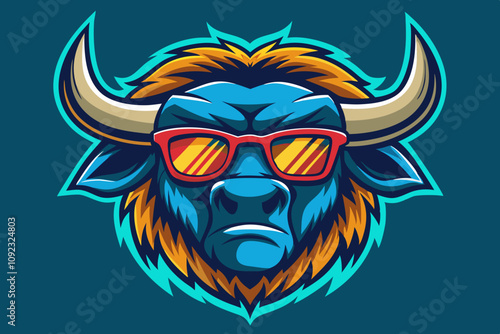 head of a bafallow wear a color sunglass angry face vector illustration 