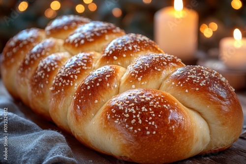 Freshly baked challah bread with sesame seeds photo