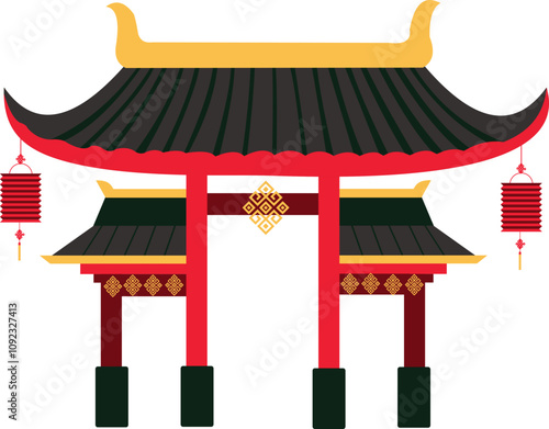 Chinese Gate Lunar New Year Illustration