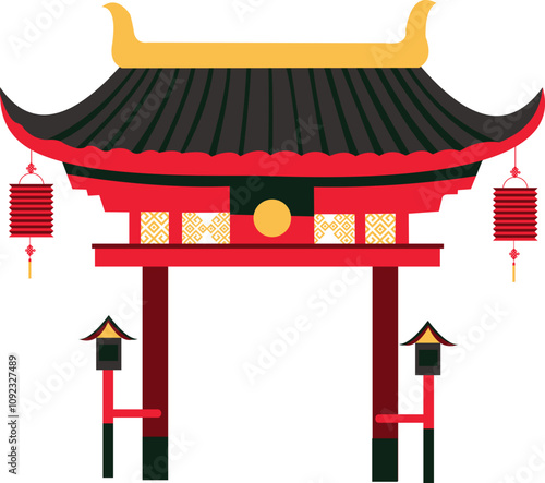 Chinese Gate Lunar New Year Illustration