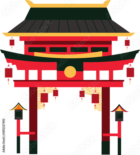 Chinese Gate Lunar New Year Illustration