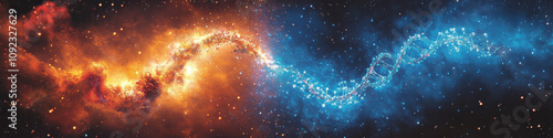 Vibrant DNA Helix Towering in Cosmic Scene