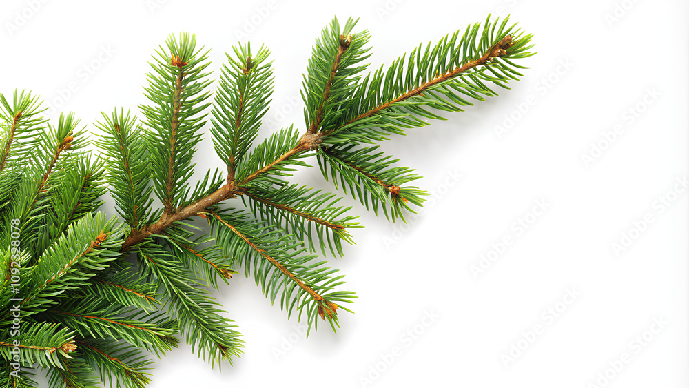 Christmas tree branch corner border, on isolate white Christmas tree branch corner border, on isolate white