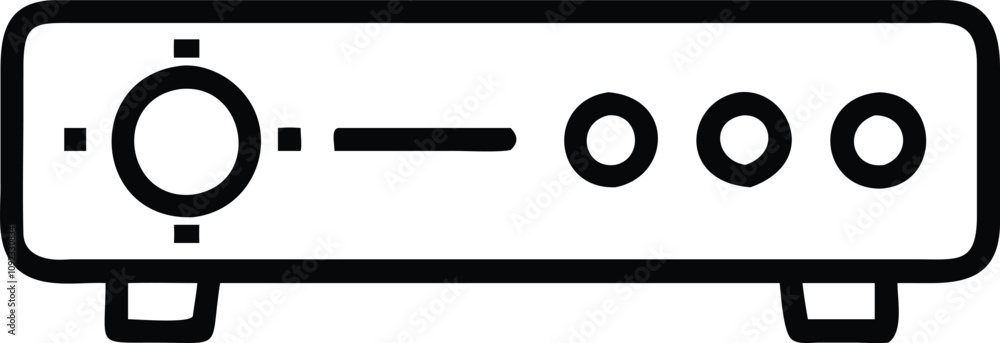 Fototapeta premium Minimalist Audio Amplifier Line Icon, Black line illustration of an audio amplifier with control knobs, symbolizing sound systems, home audio equipment, and modern entertainment technology. 