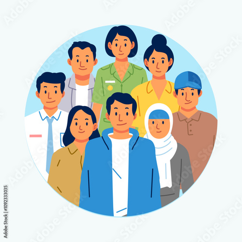 Multicultural  Unity in diversity various People of different nationalities and religions on circle frame