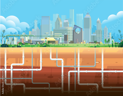 Underground Water drainage Pipe System under modern city town Suburb settlement