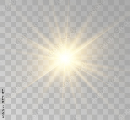 Transparent yellow sunlight special lens flash light effect. Front solar flare lenses	