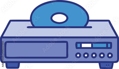 DVD Player with Disc Inserted Icon, Colorful illustration of a DVD player with a visible inserted disc, symbolizing home video playback, multimedia devices, and entertainment systems.
