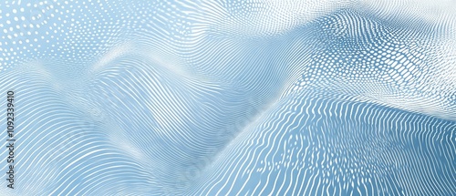 Obraz na płótnie Halftone wave lines texture with white dotted stripes on light blue background, warped and curved lines wallpaper, sea water and wind air flow concept, vector design template w salonie