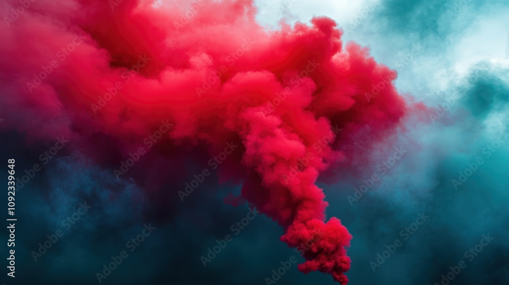 Naklejka premium Red Smoke Plumes Against a Blue Sky