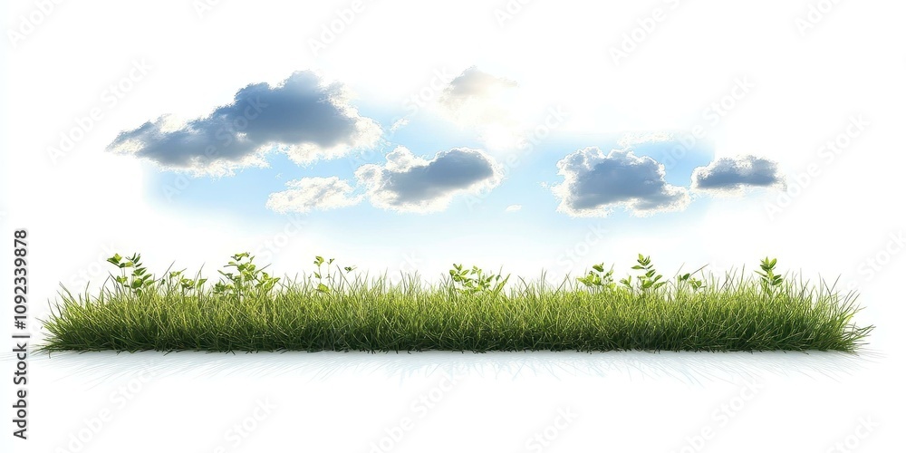 Fototapeta premium Serene Meadow Landscape: Lush Grass under a Bright Sky