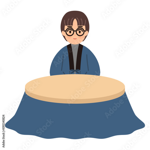 こたつに入る男性のイラスト