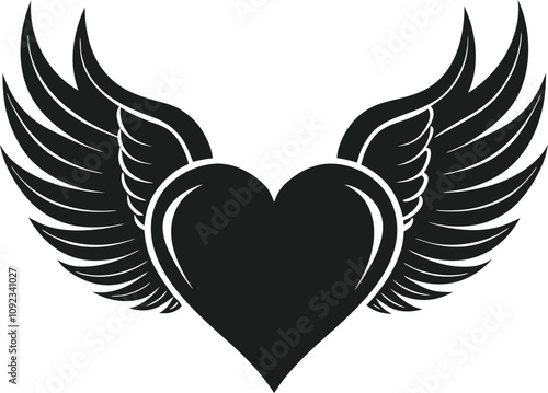 Winged Heart Silhouette Vector Illustration for Love and Freedom Themes